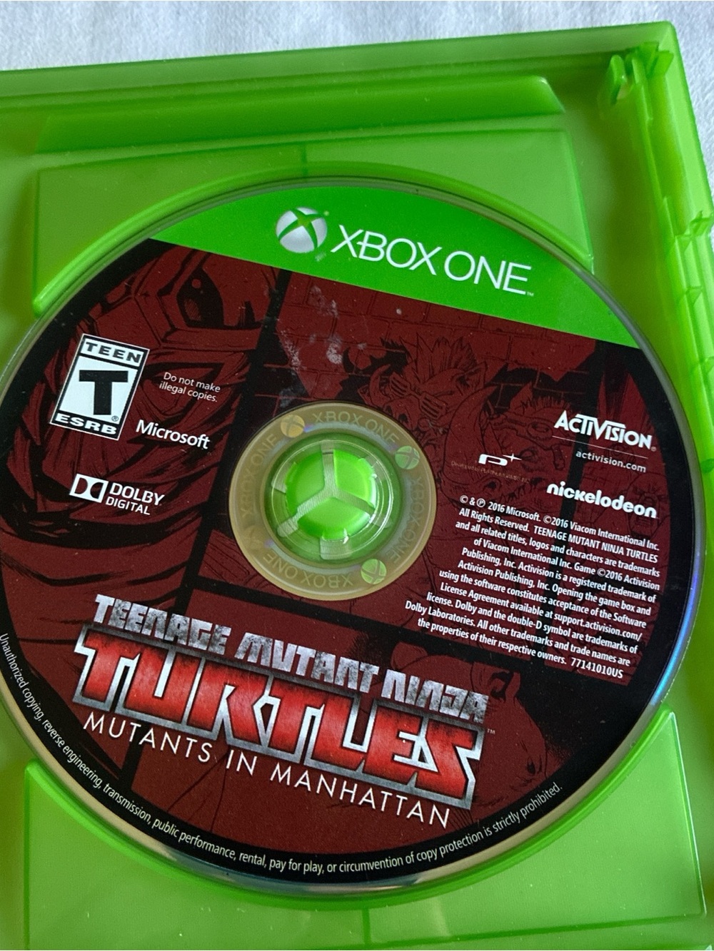 Microsoft Xbox One Teenager Mutant Ninja Turtles Game Disc with Green Hub